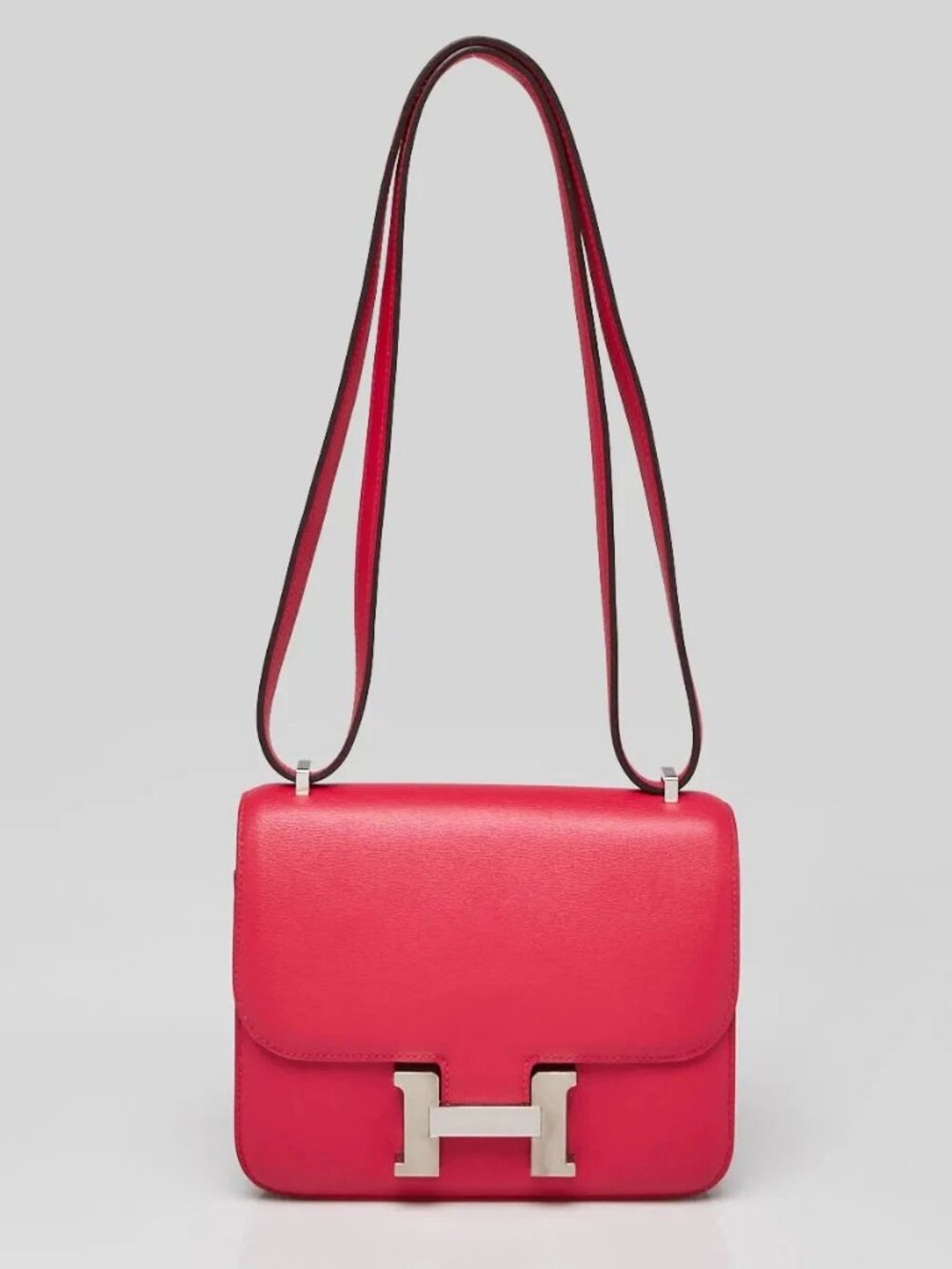 Hermes 18cm Rose Extreme Swift Leather Palladium Plated Constance Bag